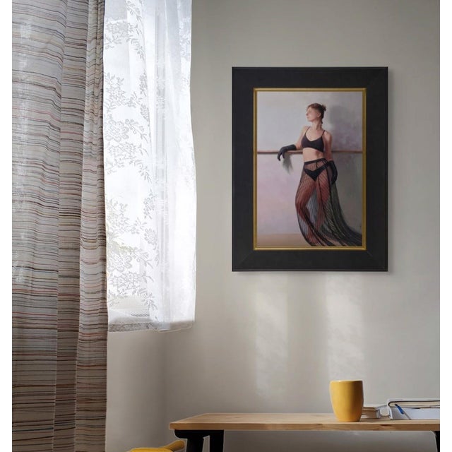 Figurative A Night to Remember by Kirsten Savage | Oil on panel Portrait of a woman in a black outfit. For Sale - Image 3 of 5