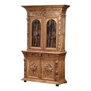 19th Century French Bleached Oak Nine-Gun Cabinet With Hunt Carvings