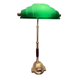 Churchill Ministerial Lamp in Brass and Green Opaline Glass, 1920s For Sale