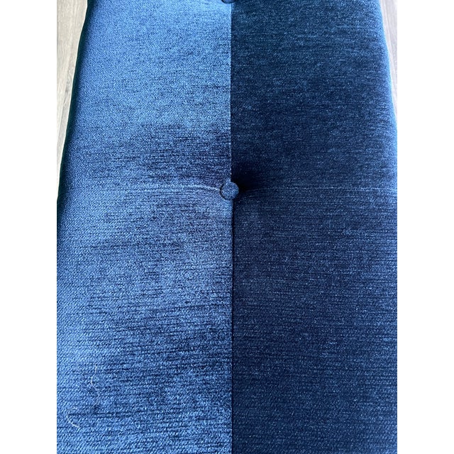 Vintage Brass and Navy Blue Chenille Bench For Sale - Image 4 of 9