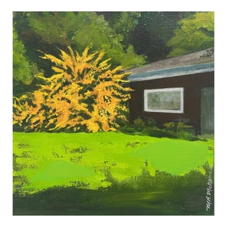 “California Flannel Bush" Contemporary Impressionist Landscape in Green, Yellow and Brown by Mill Valley Artist Mary Anne McKernie For Sale