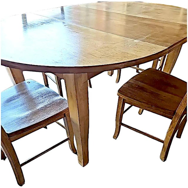 1970s Viintage Amish Style Expandable Rustic Farmhouse Kitchen Table and 4 Ladderback Chairs For Sale - Image 5 of 12