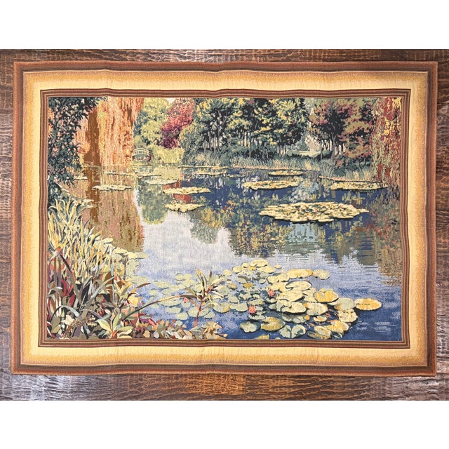 Monet Vintage Belgian Jacquard Tapestry After Claude Monet’s Giverny Water Lily Pond, 65” For Sale - Image 4 of 9