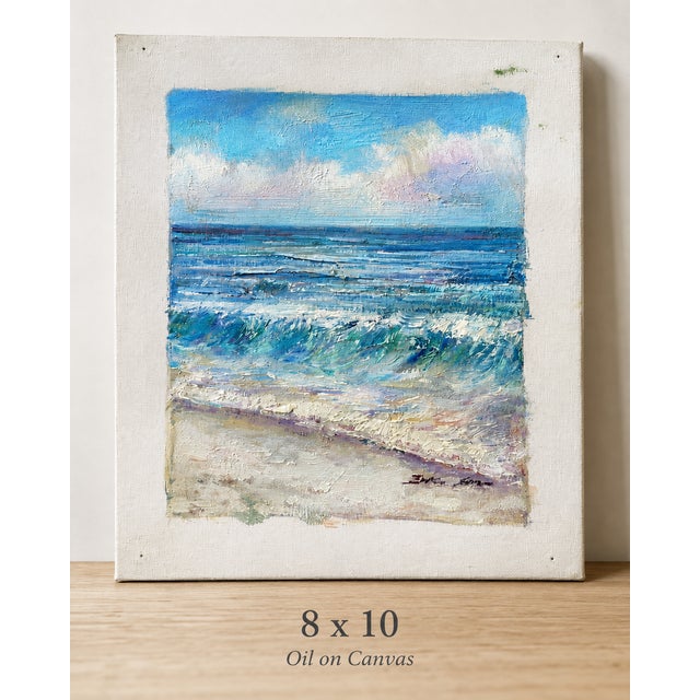 Modern Original Coastal Ocean Waves Oil Painting by Eric Son | 8 X 10 Canvas | Impressionist Beach Art For Sale - Image 3 of 3