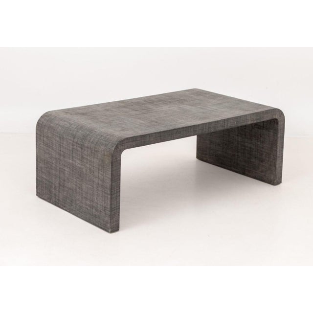 Karl Springer Style Gray Grasscloth Coffee Table For Sale - Image 9 of 9