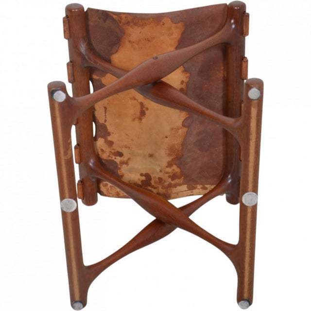 Vintage Gold High Stool in Natural Leather by Poul Hundevad, 1960s For Sale - Image 6 of 7