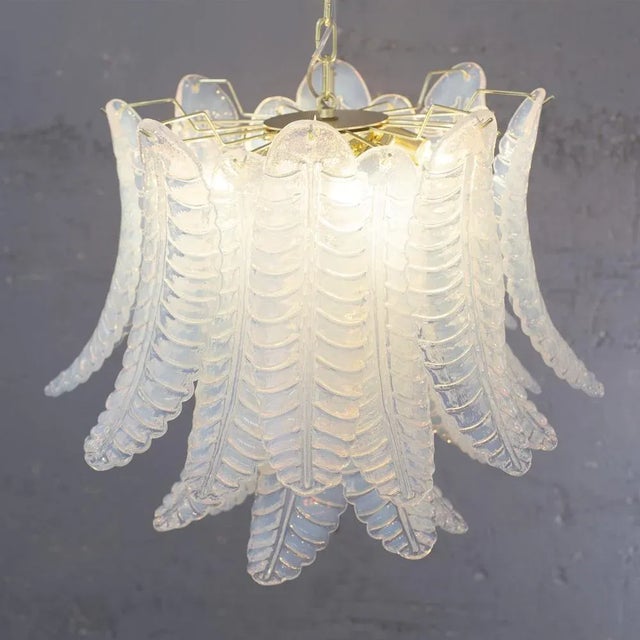 1990s Murano Glass Leaves Opal Color Suspension Chandelier, Italy, 1990s For Sale - Image 5 of 11