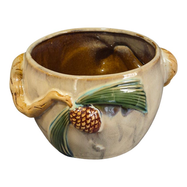 Vintage Glazed Pottery Pine Cone Jardinière Planter For Sale