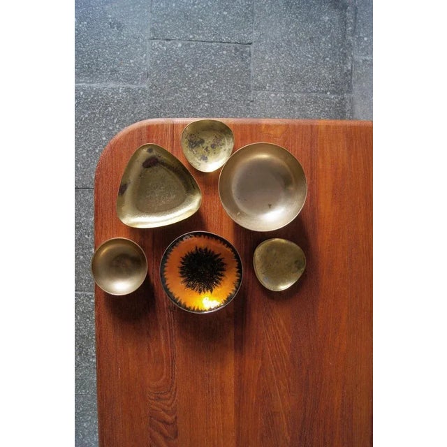 Vintage Brass & Enameled Plates, Set of 6 For Sale - Image 4 of 4