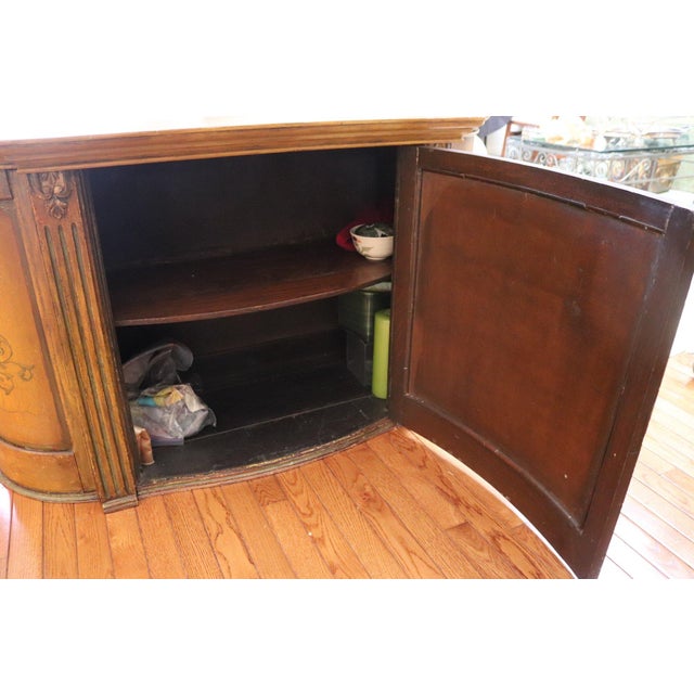 Brown Vintage Neoclassical Demilune Console Cabinet – Hand-Painted Floral Medallion For Sale - Image 8 of 11
