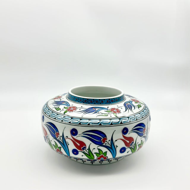 Ceramic Handmade Ceramic Classic Iznik Jar with Lid Red Tulip and Meander Border For Sale - Image 7 of 8