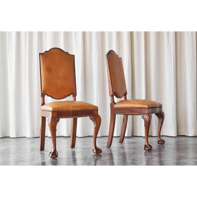 1930s Set of Amsterdam Side Chairs in Patinated Cognac Leather from T Woonhuys, 1930s For Sale - Image 5 of 18