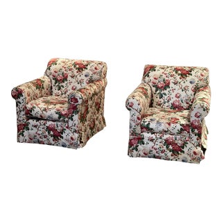 1990s Rose Cummings Floral Chintz Club Chairs - a Pair For Sale