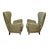 Pair of armchairs, wooden frame and legs, padded and upholstered in green fabric. Made in Italy, circa 1950. I have...
