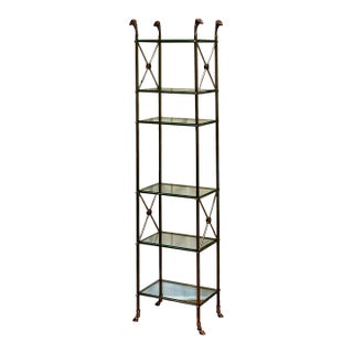 Mid Century Steel & Brass French Etagere, Maison Jansen Style For Sale