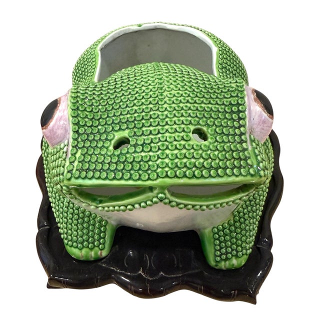 Green Antique Chinese Export Frog Jardiniere on Stand For Sale - Image 8 of 12
