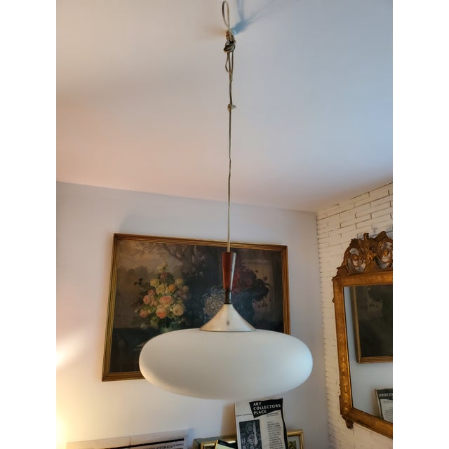 Wood Mid Century Modern Laurel Style Floating Hanging Light For Sale - Image 7 of 8
