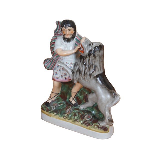 English Antique Mid 19th Century Staffordshire Porcelain Samson & the Lion Figurine For Sale - Image 3 of 12