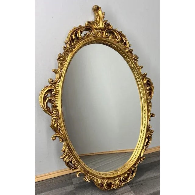 Vintage French Oval Gilt Ornate Wall Mirror with Carved Frame For Sale - Image 11 of 12