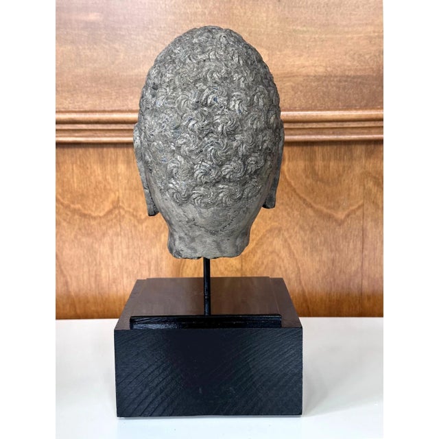 Gray 15th Century & Earlier Stone Buddha Head Chinese Qi Dynasty on Custom Stand For Sale - Image 8 of 12