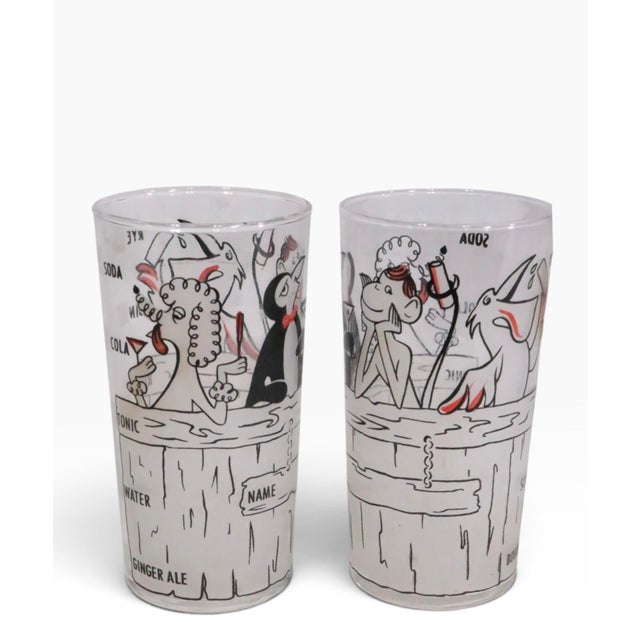 Glass Viintage Mid Century Modern Barware Recipe Drinking Glasses W/ Gull Poodle Monkey and Penguin - a Pair For Sale - Image 7 of 7
