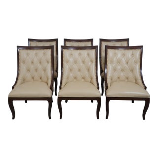 Set of 6 Marge Carson Tufted Leather Dining Room Chairs For Sale