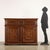 Walnut sideboard with front with 3 drawers in the under-top band decorated with polylobed tiles of which the central one...
