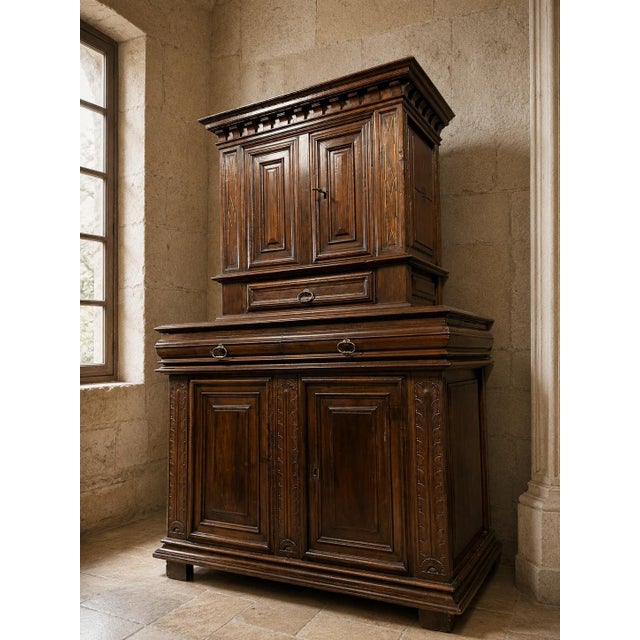 Louis XIII Two-Part Buffet-Style Cabinet in Molded Walnut For Sale - Image 3 of 4