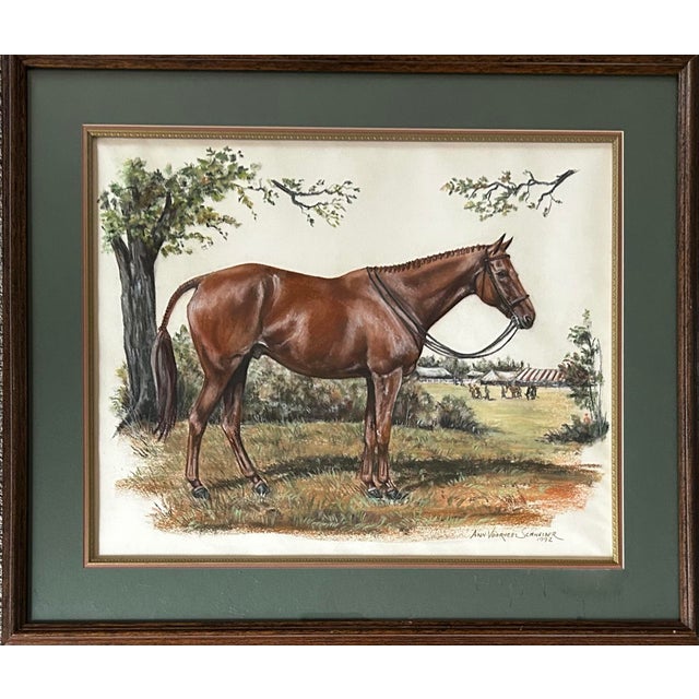 Portraiture Vintage Large Framed Original Pastel Portrait of a Show Horse For Sale - Image 3 of 6