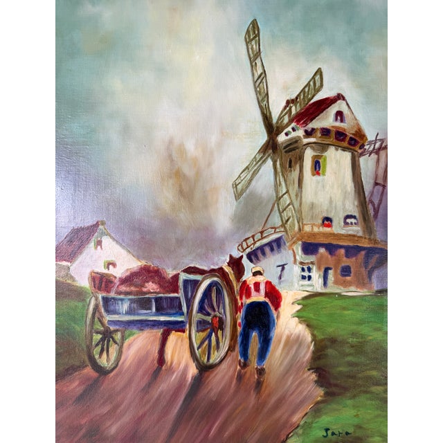 Vintage Jara Country European Farm Landscape Oil on Canvas Painting – Framed For Sale - Image 9 of 13