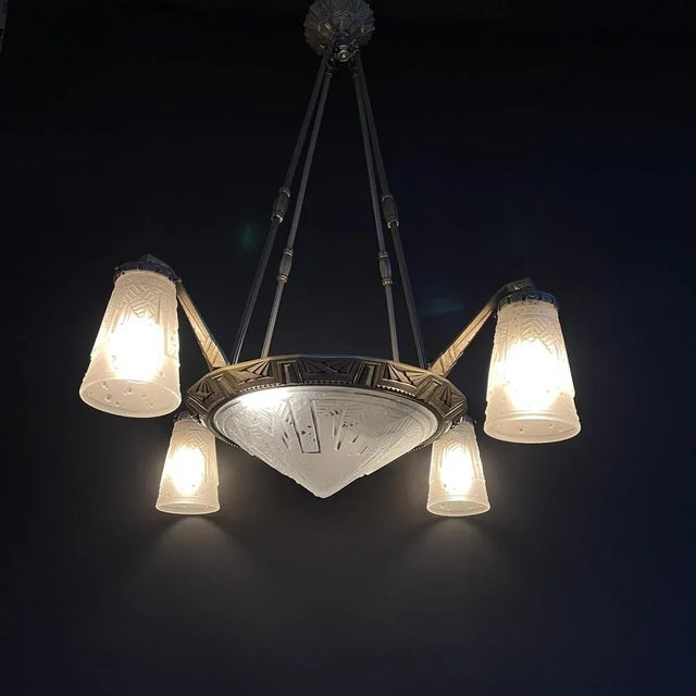 Silver Art Deco Chandelier from Muller Frères, 1930s For Sale - Image 8 of 13
