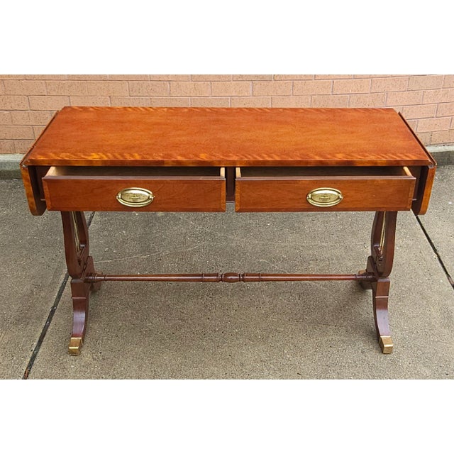 Baker Furniture Company Baker Furniture George III Style Crossbanded Mahogany Drop-Leaf Console / Sofa Table For Sale - Image 4 of 11