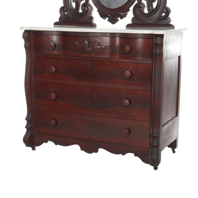 Brown Antique Belter School Rococo Revival Carved Flame Mahogany Mirrored Dresser For Sale - Image 8 of 18