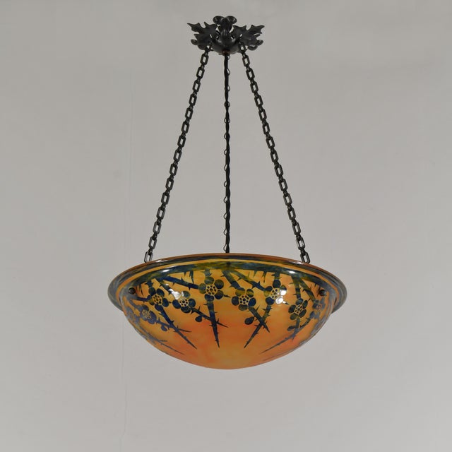 1920s French Art Deco Pendant Light by Le Verre Francais Schneider - 1925 Cameo Chandelier France For Sale - Image 5 of 15