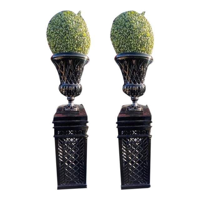 Lattice Fretwork Garden Urn & Pedestal - 6 Piece Set For Sale