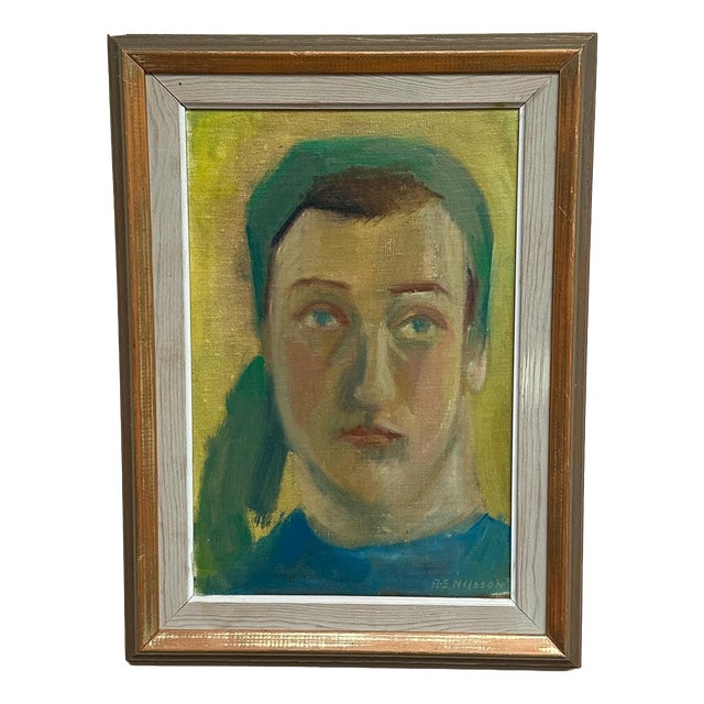 A‑S Nilsson, Portrait, 1950s, Oil Painting on Panel, Framed For Sale
