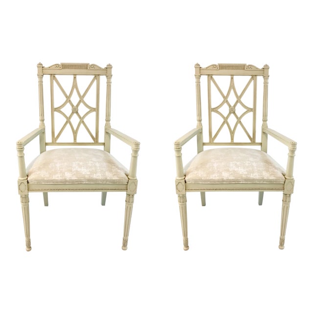 Hickory Chair Cream Cut Velvet London Arm Chairs Pair