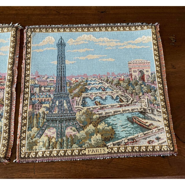 Vintage French Paris Landmark Tapestries, Eiffel Tower & Notre Dame Wall Hangings - Set of 2 For Sale - Image 4 of 11