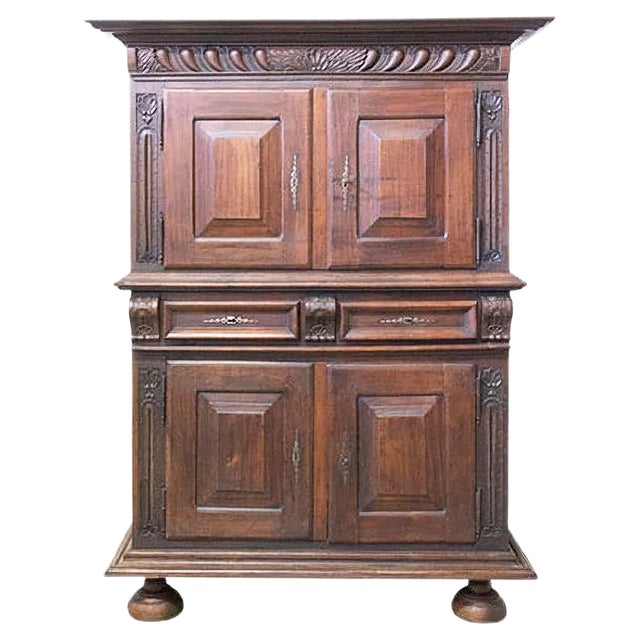 Spanish Gothic Revival Oak 2-Piece Buffet Cabinet, Late 19th Century For Sale