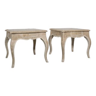 French Louis XV Styled Tessellated Stone Side Tables with Drawer by Marquis of Beverly Hills - a Pair For Sale