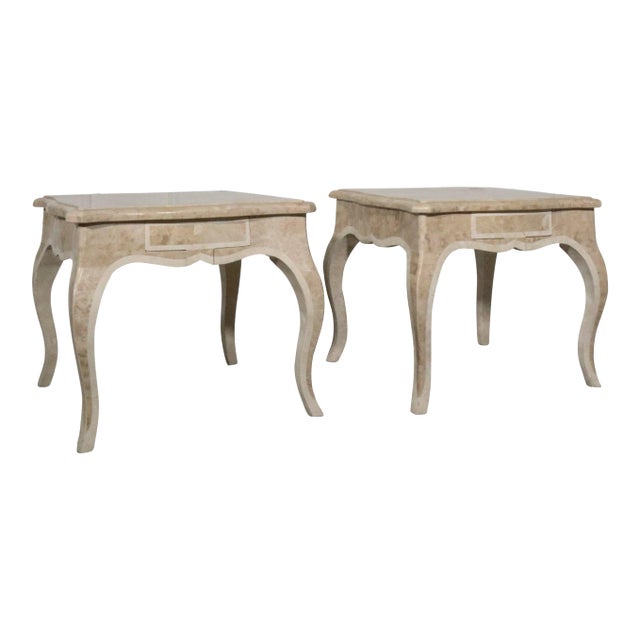 French Louis XV Styled Tessellated Stone Side Tables with Drawer by Marquis of Beverly Hills - a Pair For Sale
