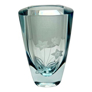 Vintage Strombergshyttan Signed and Numbered Swedish Art Glass Crystal Vase 8" For Sale