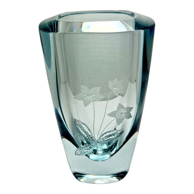 Vintage Strombergshyttan Signed and Numbered Swedish Art Glass Crystal Vase 8" For Sale