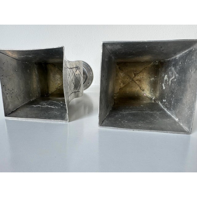 1940s Vintage Art Deco Style Pedraza Segovia Spain Pewter Vases – A Pair For Sale - Image 5 of 9