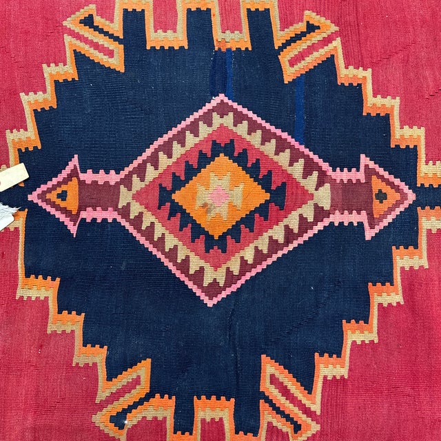 Burgundy Vintage Handwoven Kilim Runner With Triple Medallion Design For Sale - Image 8 of 12