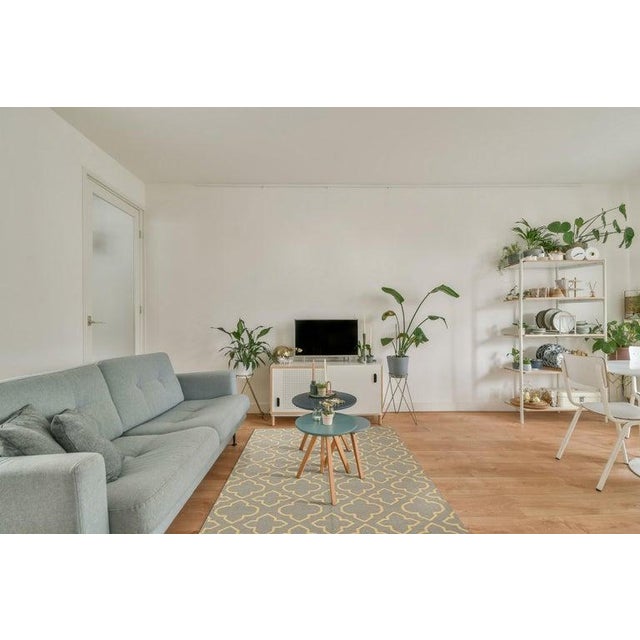 5x8 Blue Flat Weave Wool Trellis Pattern Geometric Modern Carpet Rug For Sale - Image 4 of 4