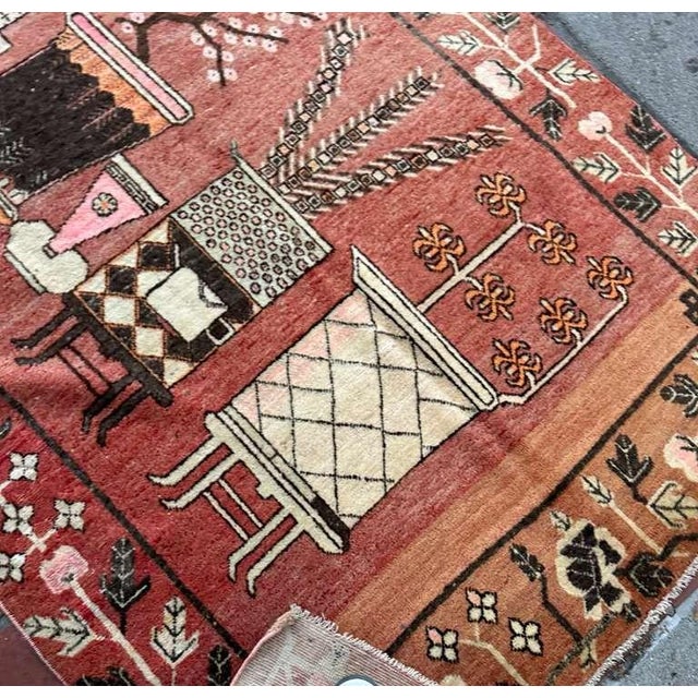 Antique Khotan Rug 4’6” x 7’10” – East Turkestan Wool Rug, Stylized Vase Design, Art Deco Style Rug, Red Orange Area Rug,...
