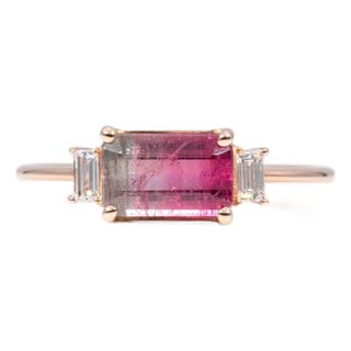 1.2Ct Bi-Color Tourmaline Ring With Earth-Mined Diamond Accents: Solid 14k Gold, Size 6.75 For Sale