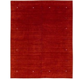 Modern Gabbeh Style Red Hand-Loom Minimalist Pattern Wool Rug For Sale