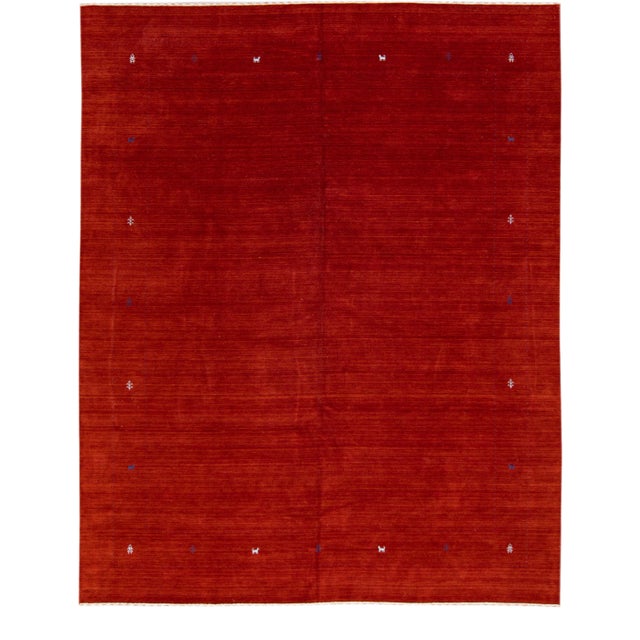 Modern Gabbeh Style Red Hand-Loom Minimalist Pattern Wool Rug For Sale